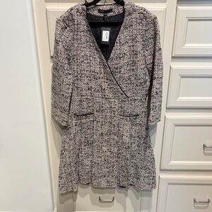 Maje Black & White Tweed Wrap-Style Long Sleeve Dress